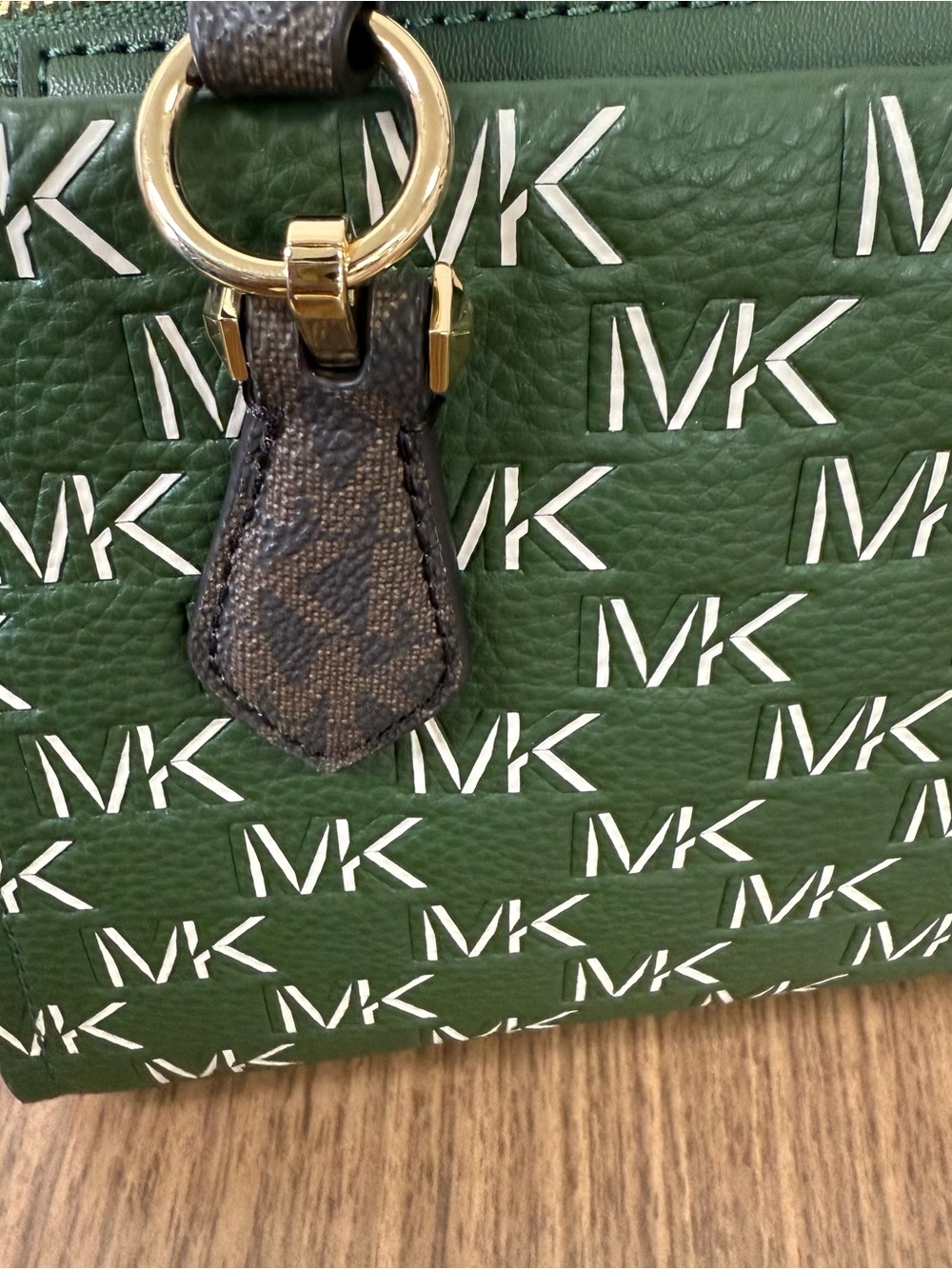 Michael Kors Olive Green MK Logo Satchel with Brown Handles - Picture 3 of 9